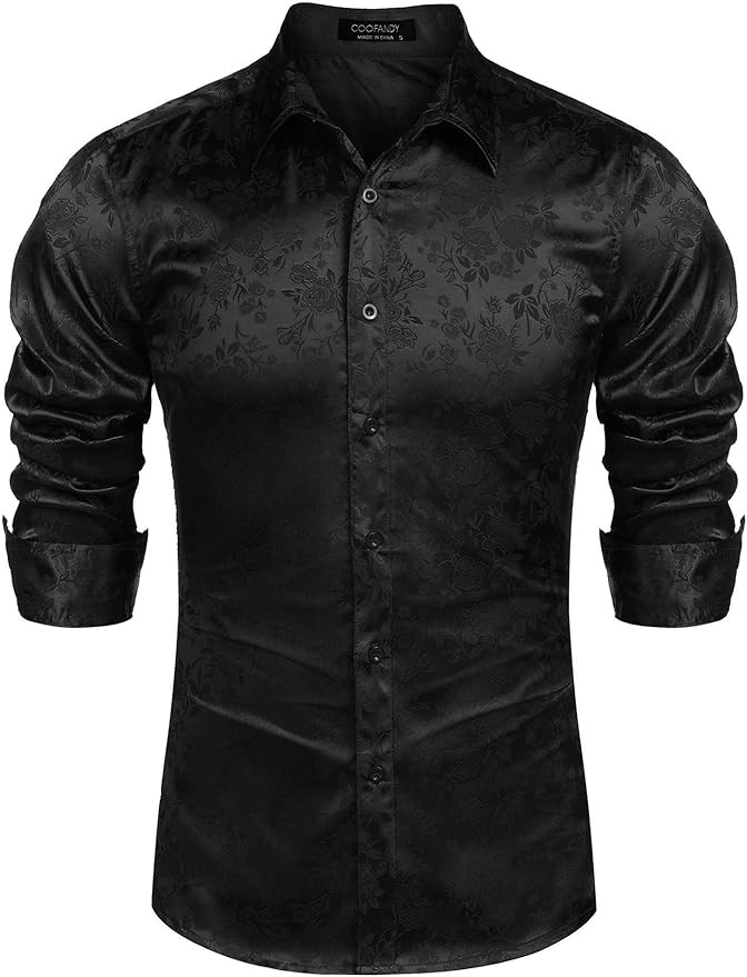 COOFANDY Mens Floral Rose Printed Long Sleeve Dress Shirts Prom Wedding Party Button Down Shirts | Amazon (US)