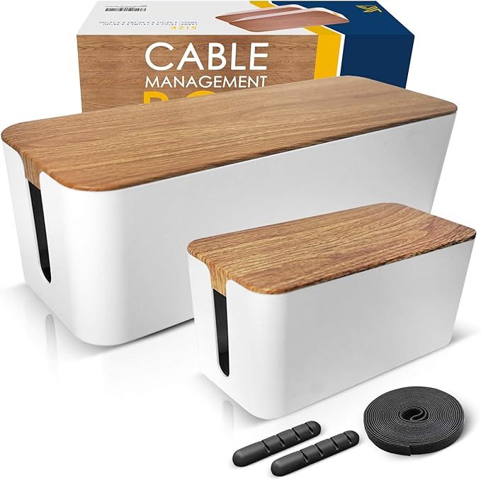 2 Pack Large Cable Management Box – Wooden Style Cord Organizer Box and Cover for TV Wires, Com... | Amazon (US)