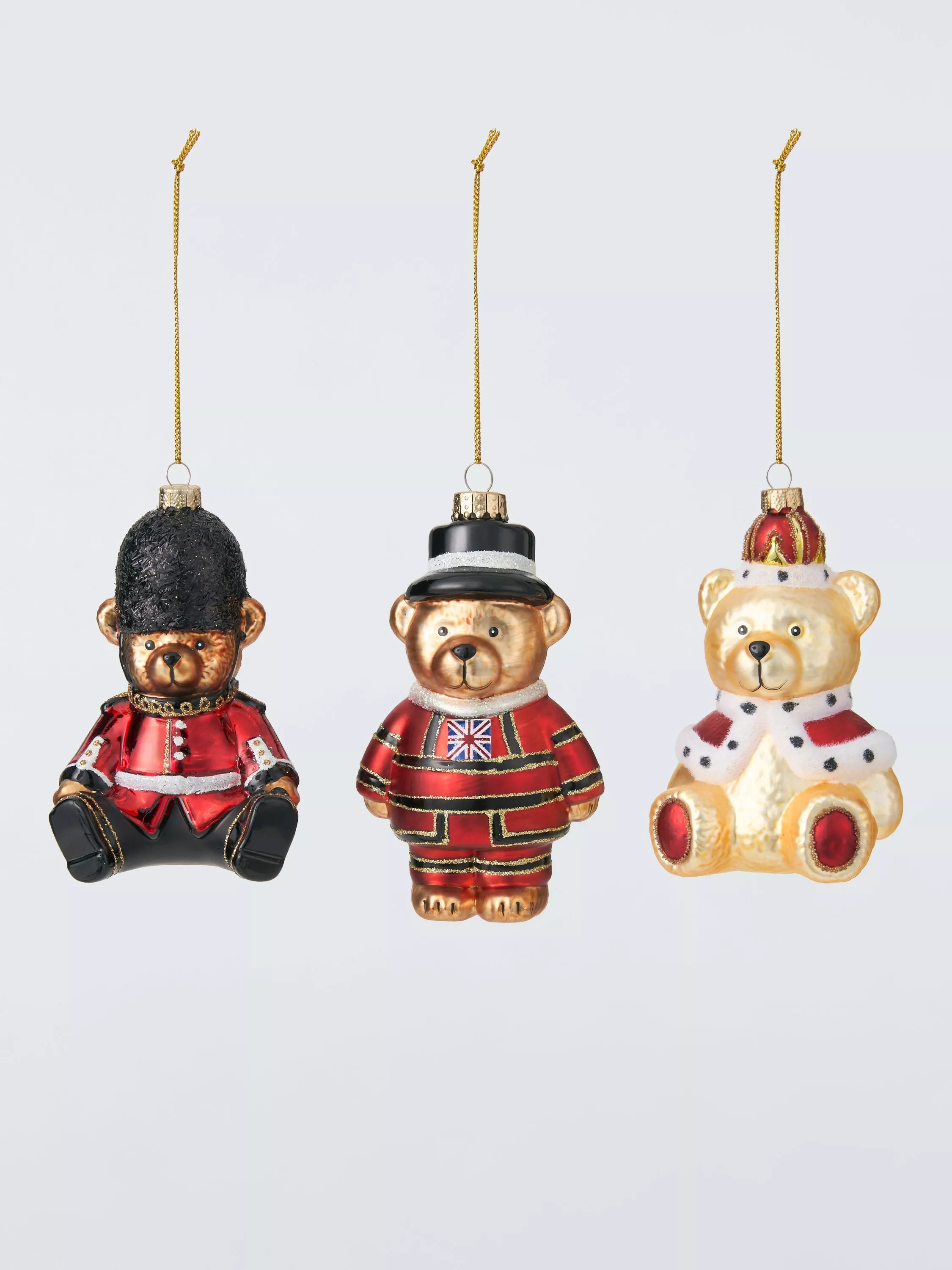 John Lewis London Bears Glass Baubles, Box of 3 | John Lewis (UK)
