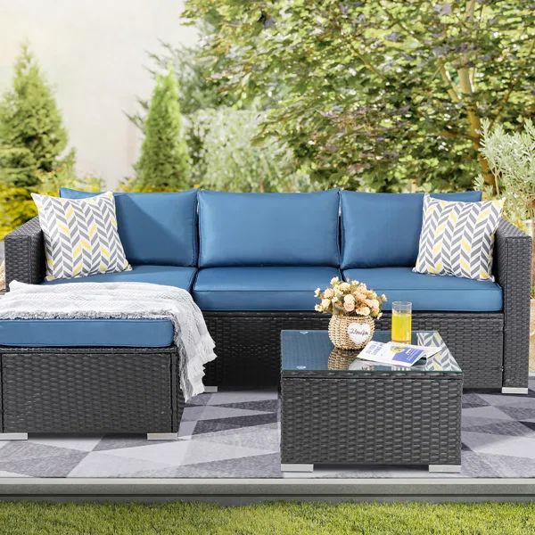 Harbaugh Polyethylene (PE) Wicker 3 - Person Seating Group with Cushions | Wayfair North America