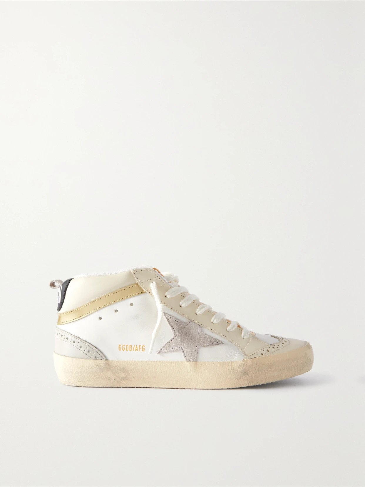 Golden Goose - Mid Star Distressed Suede-trimmed Leather Sneakers - White | NET-A-PORTER (US)