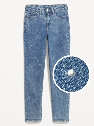 High-Waisted OG Straight Rhinestone-Embellished Ankle Jeans | Old Navy (US)