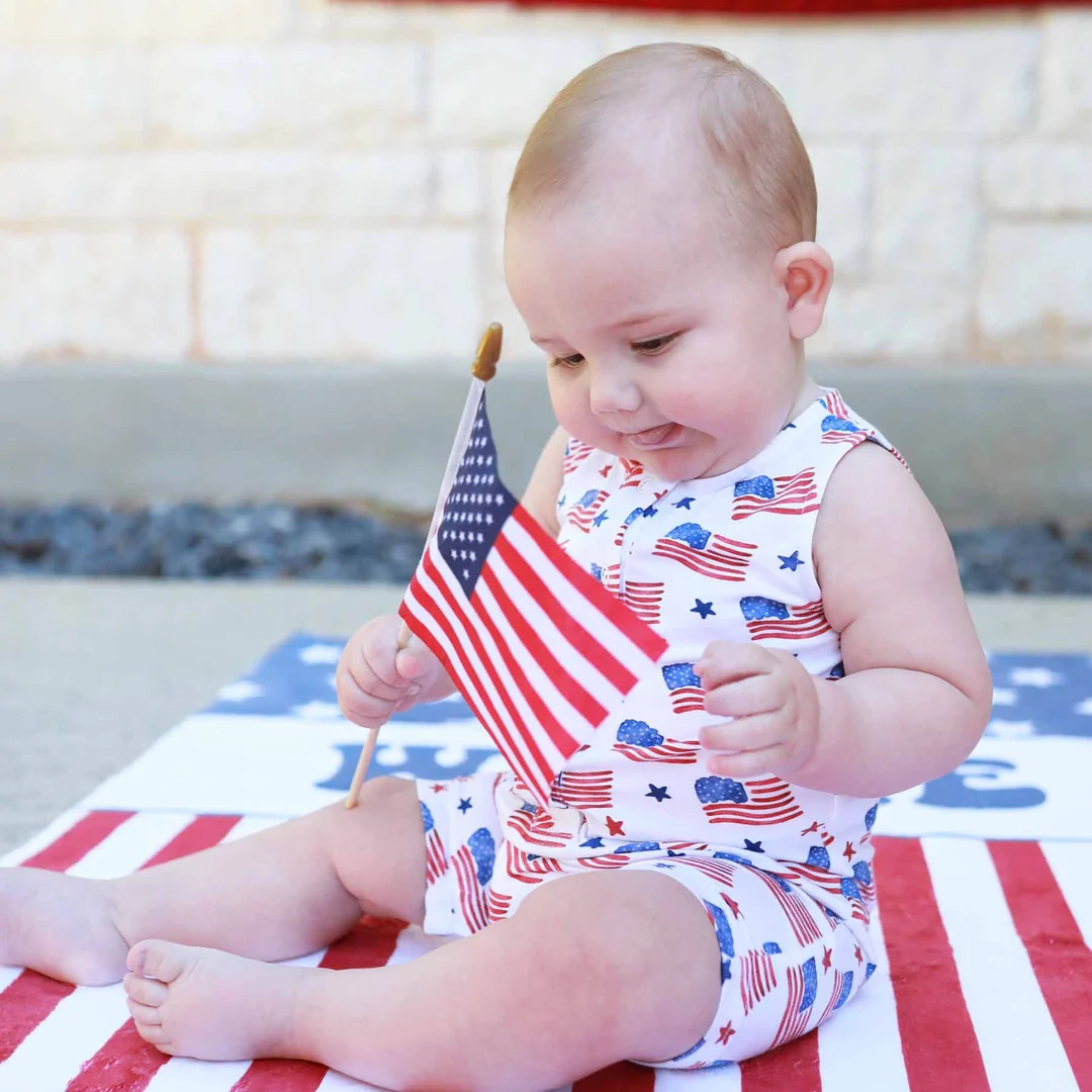 Sleeveless Snap Romper | American Dreams | Caden Lane