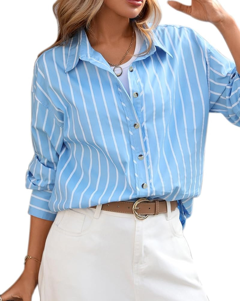 CHYRII Women's Striped Button Down Long Sleeve Blouse | Amazon (US)