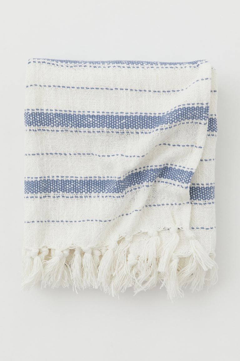 Striped throw in a soft, woven cotton blend. Fringe at short sides. | H&M (US + CA)