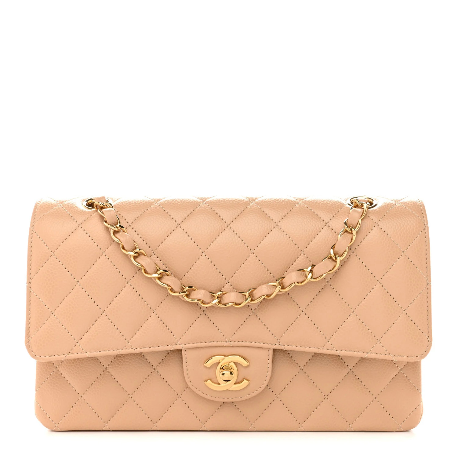 Chanel Caviar Quilted Medium Double Flap Beige 1878780 | FASHIONPHILE (US)