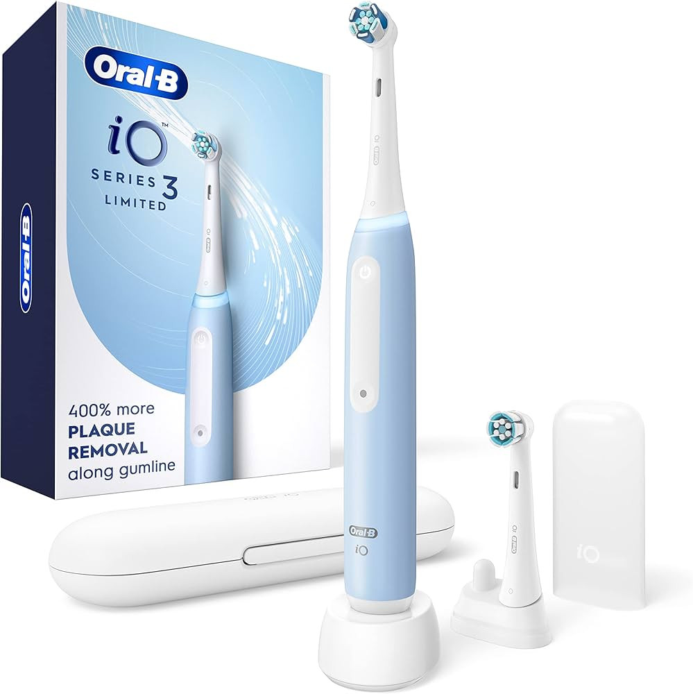 Oral-B iO Series 3 Limited Rechargeable Electric Powered Toothbrush, Blue with 2 Brush Heads and ... | Amazon (US)