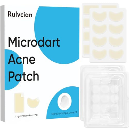 Rulvcian Microdart Acne Patches for Face(18 Counts) & Large Pimple Patches(2 Size 16 Counts), Fast-Acting Zit Patches for Pimples & Blemishes, Cystic Acne Coverage Target Early Stage & Deep Pimples | Amazon (US)