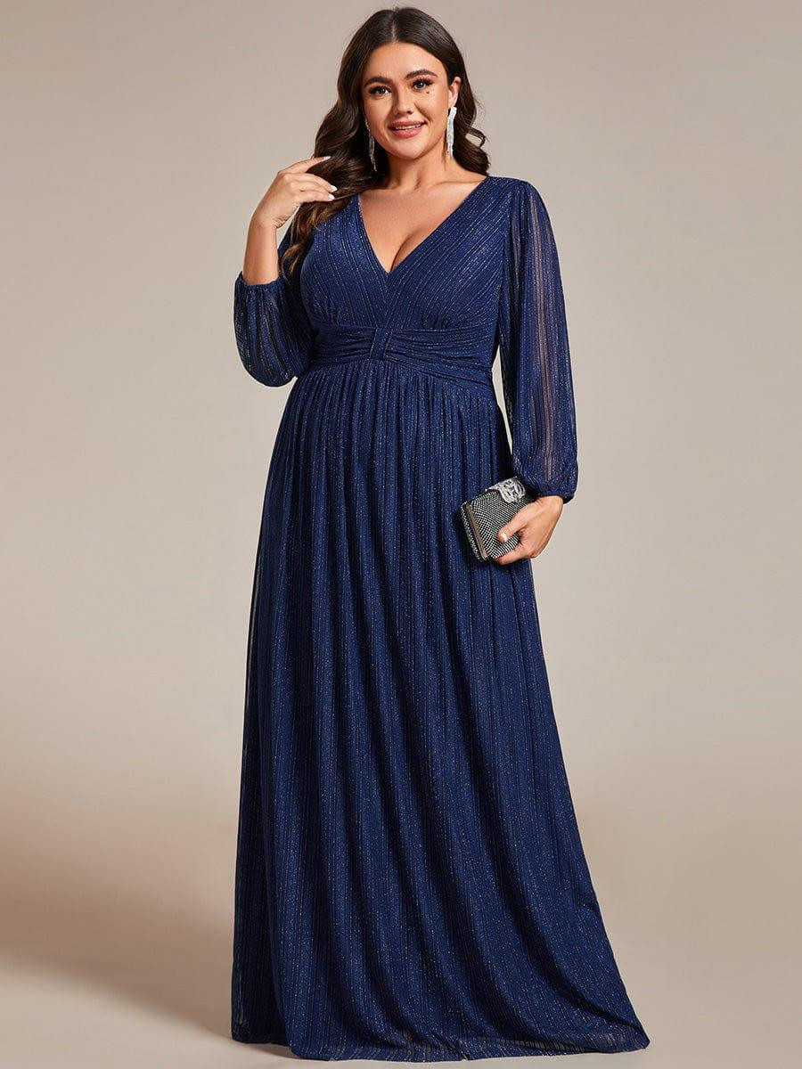 pretty BRYM|Plus Size Dazzling Empire Waist See-Through Long Sleeves A-Line Evening Dress | Ever Pretty Garment Inc