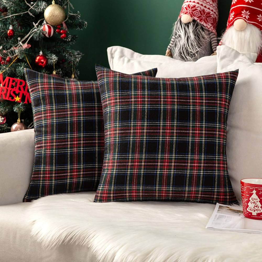 MIULEE Christmas Set of 2 Scottish Tartan Plaid Throw Pillow Covers Farmhouse Classic Decorative ... | Amazon (US)