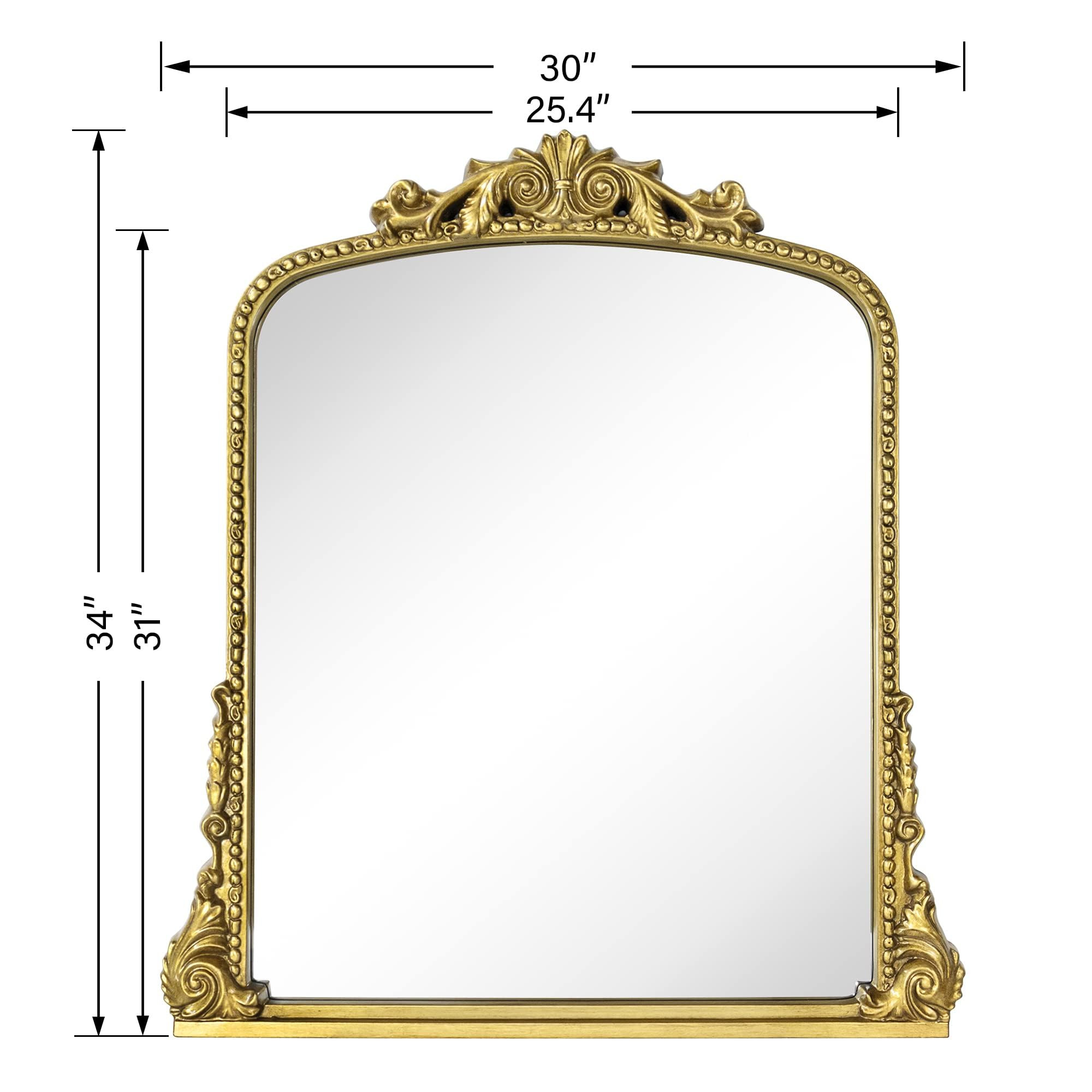 Antique Gold Ornate Mirror Arched Mantel Mirror Baroque Inspired Ornate Dresser Mirror, 30x34 | Amazon (US)
