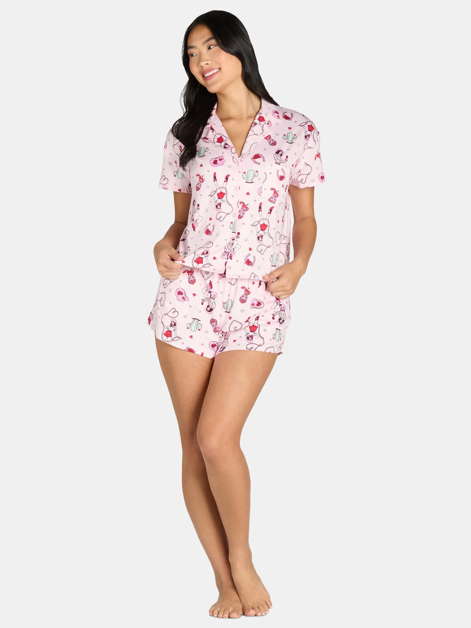 Women’s Valentine’s Day Print Shorty Notch Collar Pajama Set from Way to Celebrate, 2-Piece, ... | Walmart (US)