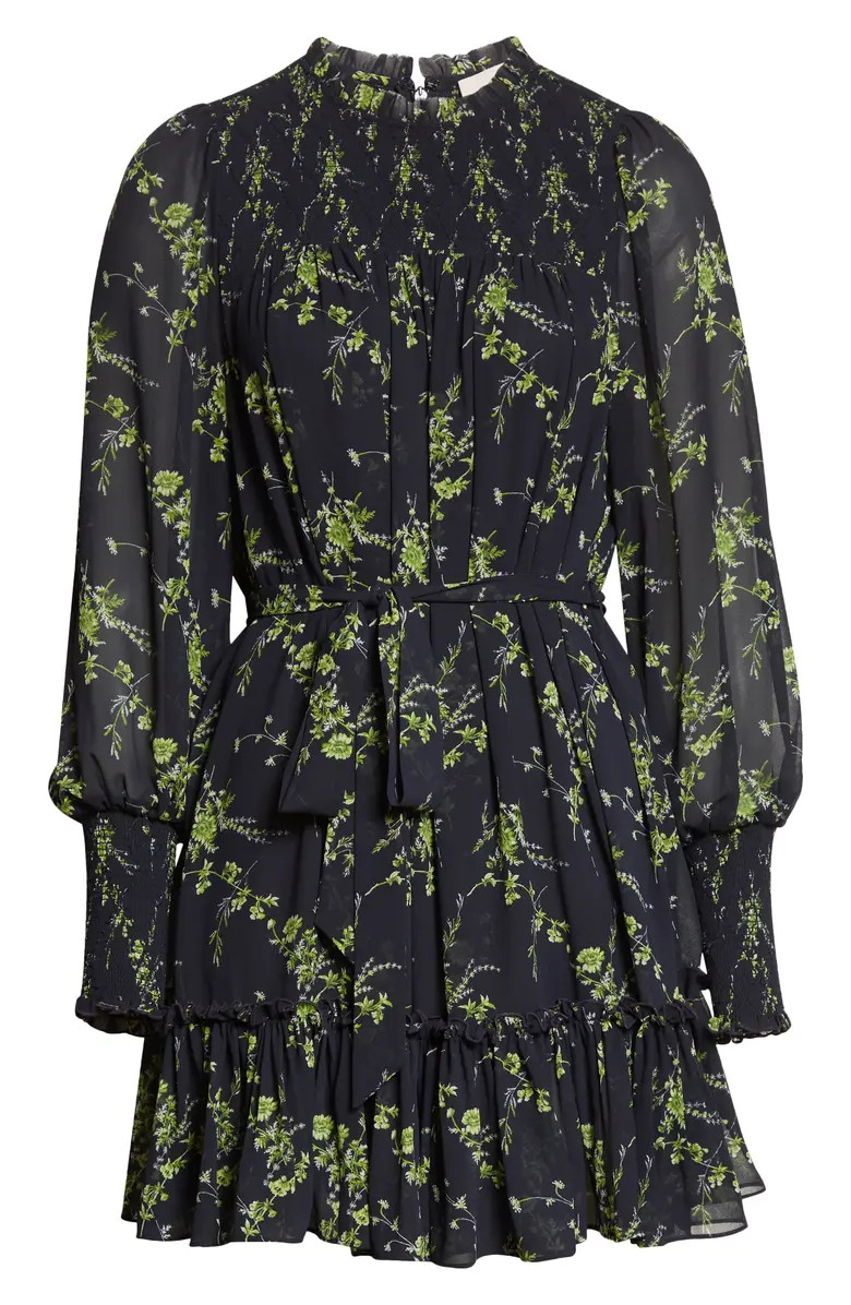 Raven Ruffle Tie Waist Long Sleeve Minidress | Nordstrom