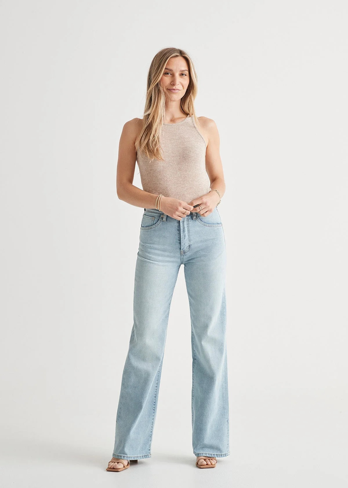 Midweight Denim Wide Leg (Button Fly) - Coastal Blue | DUER