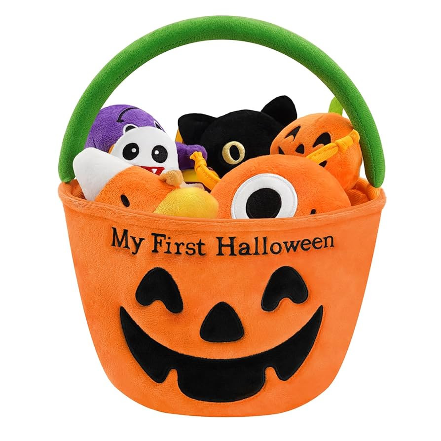 My First Halloween Pumpkin Basket Playset 7PCS Plush Cat Ghost Candy Plush Monster Spider Plushy ... | Amazon (US)