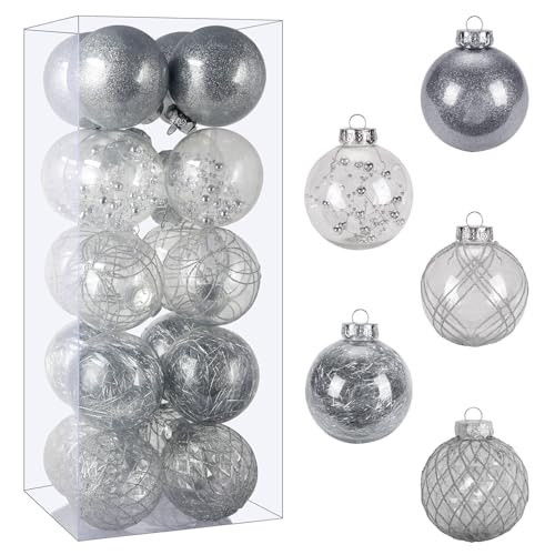 Christmas Ball Ornaments Set, 20ct Large Clear Shatterproof 3.15" Christmas Ornaments for Christmas Tree Decoration Silver Hanging Decorative Baubles for Halloween Thanks Giving Xmas Party | Amazon (US)