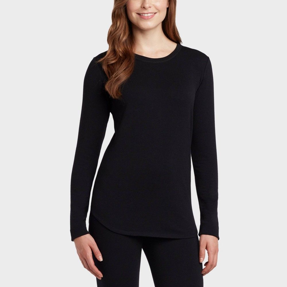 Warm Essentials by Cuddl Duds Women's Everyday Comfort Crewneck Thermal Top - Black L | Target