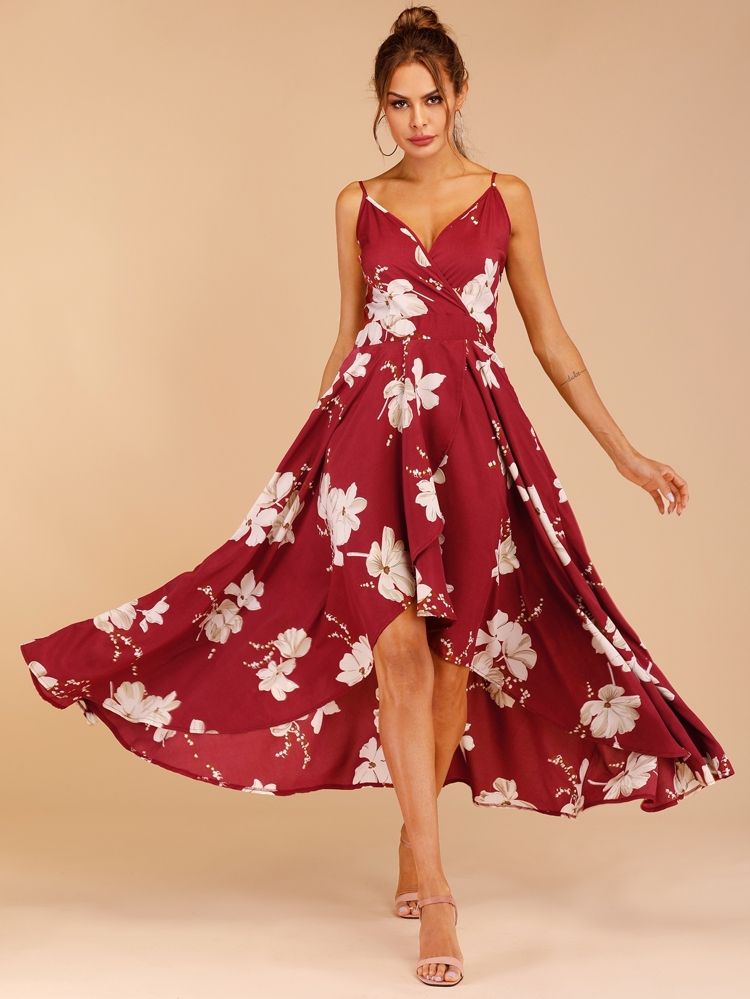 Floral Print Tulip Hem Surplice Cami Dress | SHEIN
