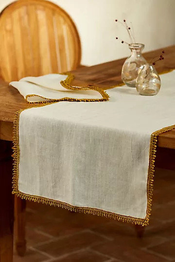 Gilded Fringe Linen Runner | Anthropologie (US)