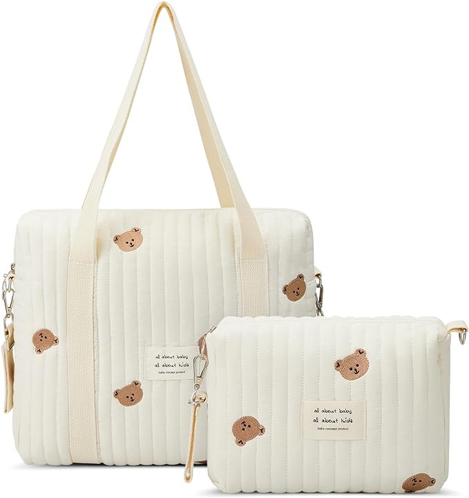 2 Pcs Diaper Bag Tote for Women Tote Diaper Bag Multifunction Multisize Maternity Bag Quilted Cot... | Amazon (US)