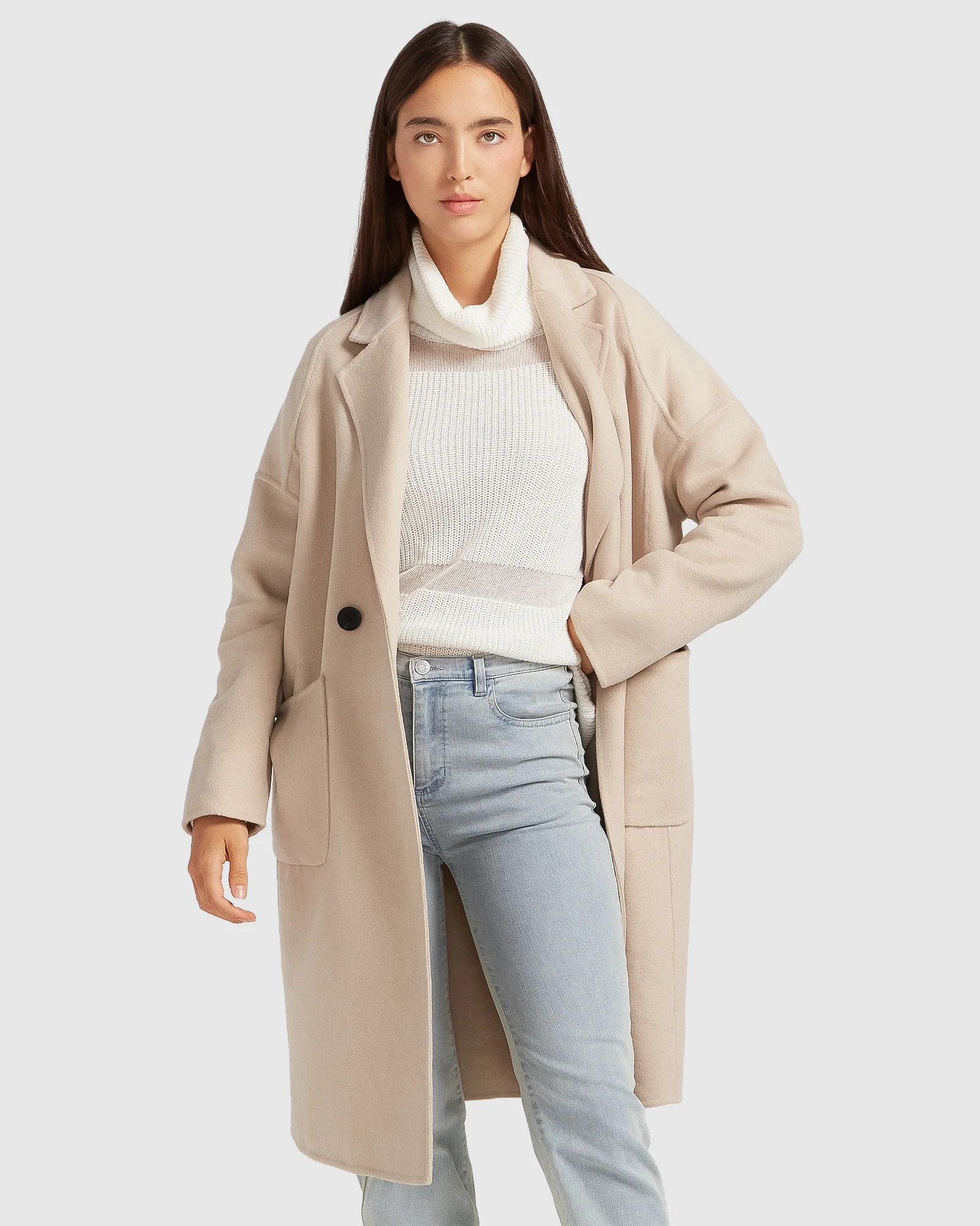 Publisher Double-Breasted Wool Blend Coat - Sand | Belle and Bloom