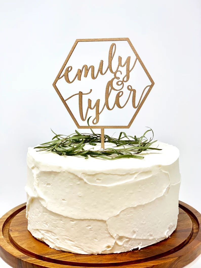 Custom Hexagon Wedding Cake Topper, Custom Calligraphy Hexagon first names Wedding Cake Topper Go... | Etsy (US)