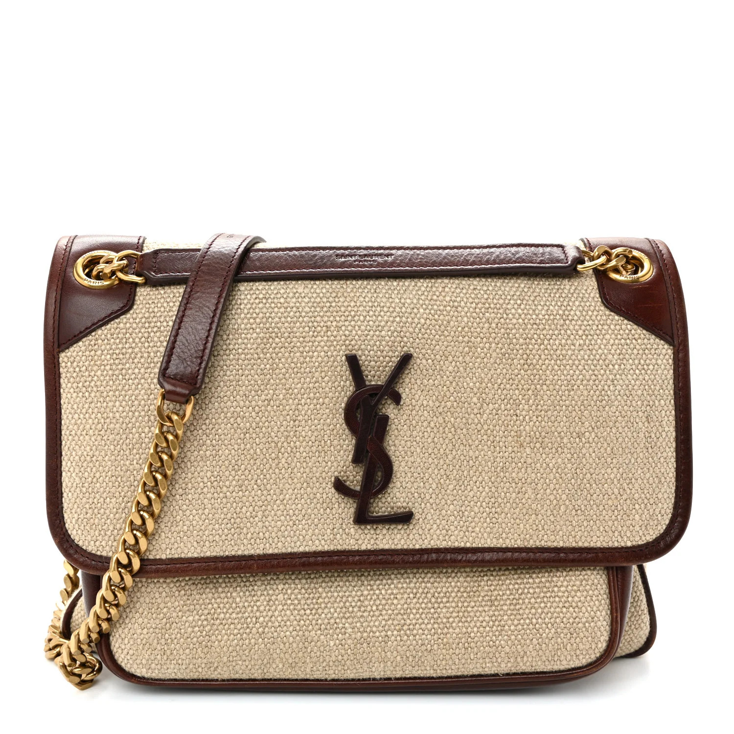 Cotton Canvas Vintage Calfskin Monogram Medium Niki Chain Satchel Natural Chocolate | FASHIONPHILE (US)