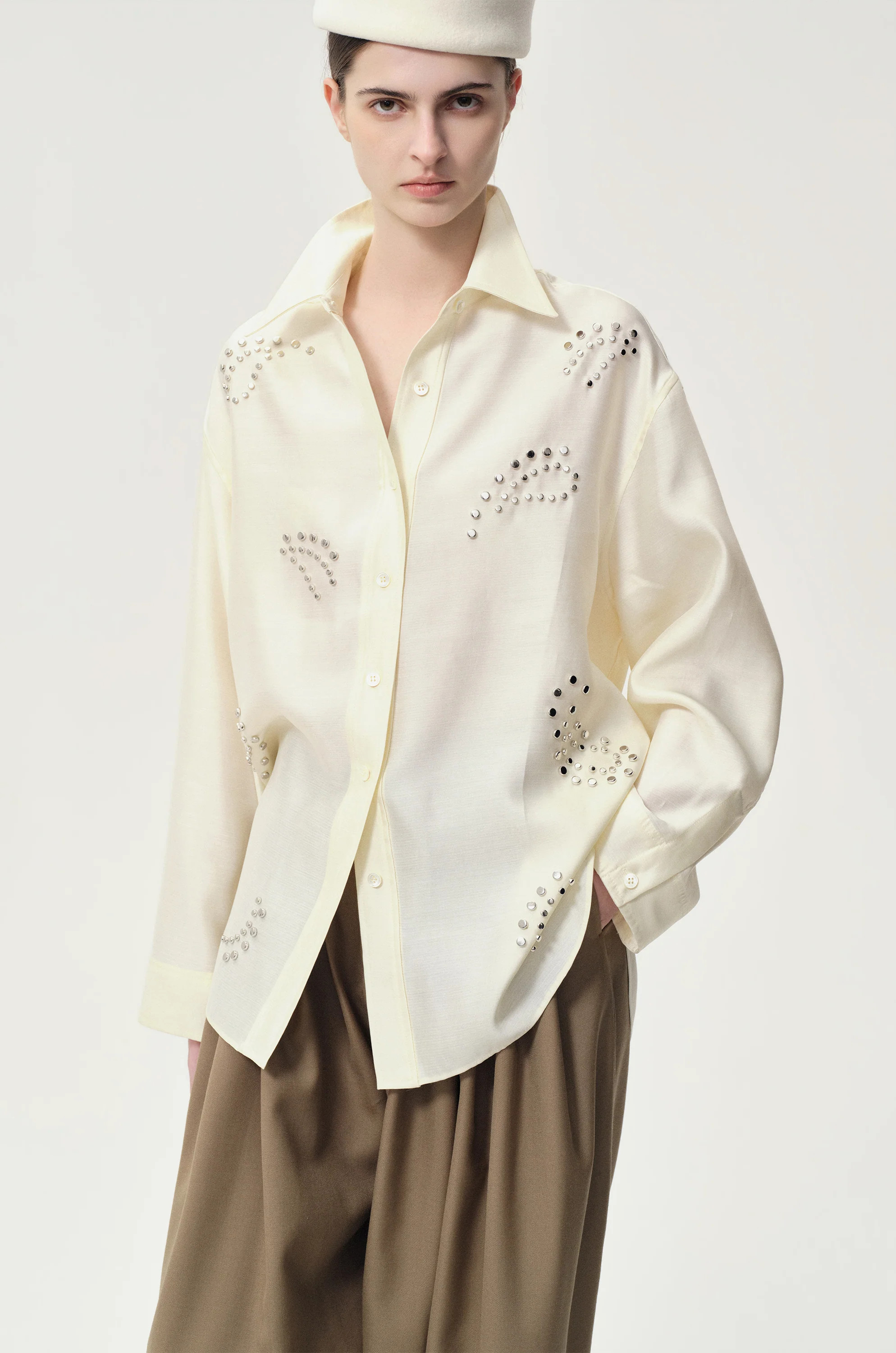 Stud-embellished Shirt Vanilla | Front Row Shop