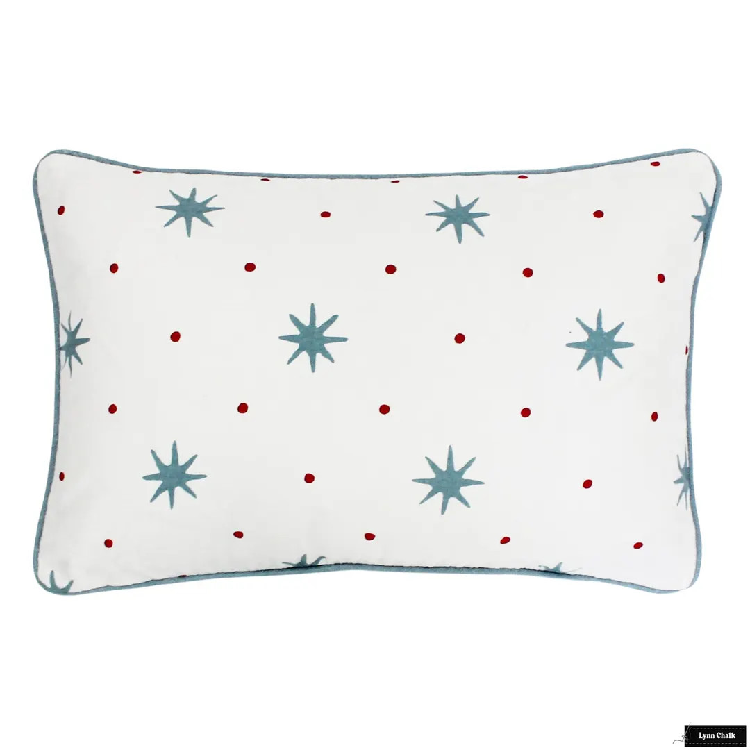 On Sale -  Sister Parish Serendipity Custom Pillow in Blue Red with Samuel & Sons Azure Blue Pipi... | Etsy (US)