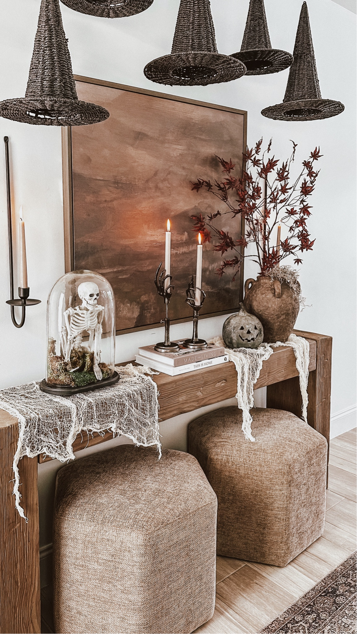 Halloween entryway inspo 🕷️ my ottomans are back in stock! 

#halloween #halloweenentryway #halloweendecor #halloweenhome #entrywaytable #targethome #targetart #wallart #vase #pumpkin #spookyseason #fall 

#LTKHalloween #LTKHome #LTKSeasonal