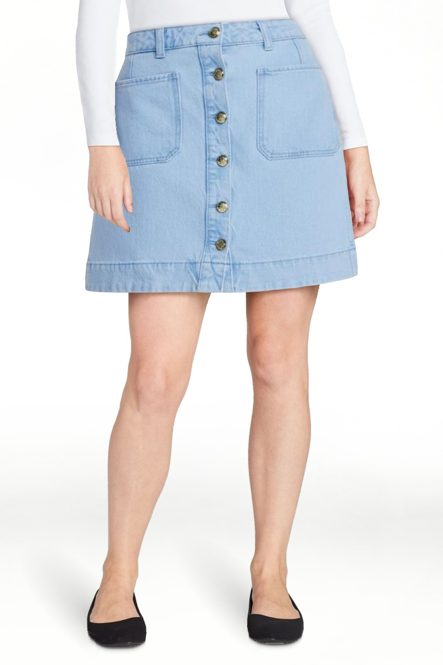 Free Assembly Women's Button Front Denim Mini Skirt, Sizes 0-20 | Walmart (US)