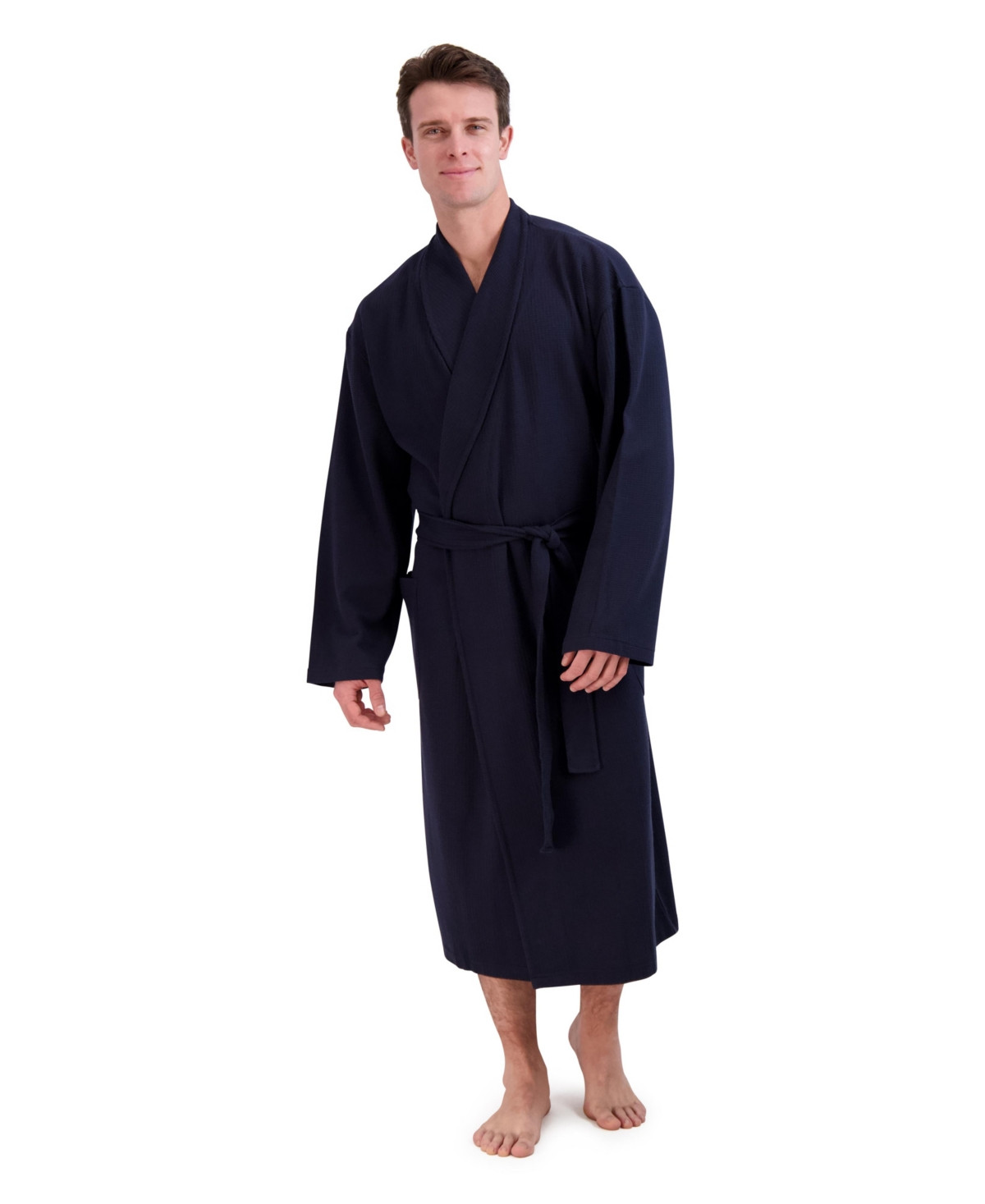 Hanes Men's Cotton Waffle Knit Robe - Navy | Macy's