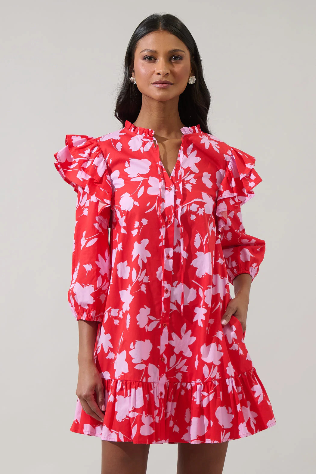 Sunset Floral Sammy Ruffle Drop Waist Dress | Sugarlips