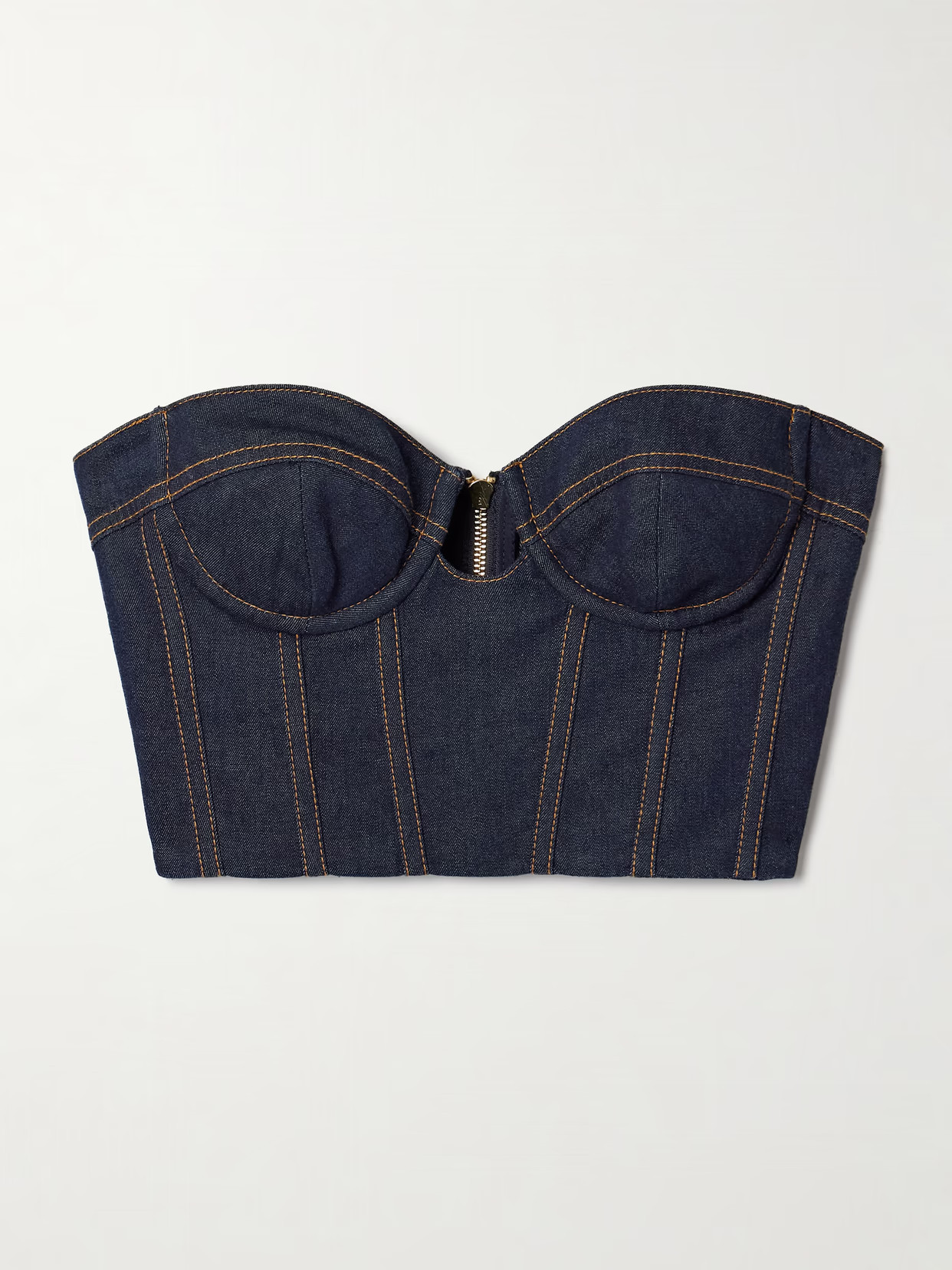 Zimmermann - Crush Cropped Denim Bustier Top - Blue | NET-A-PORTER (US)