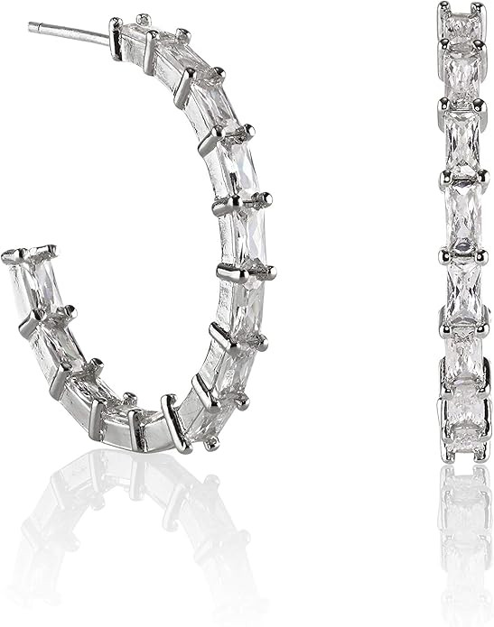 Namana Hoop Earrings for Women with Stones. 14ct Gold Plated or Silver Colored Hoops set with Cub... | Amazon (US)