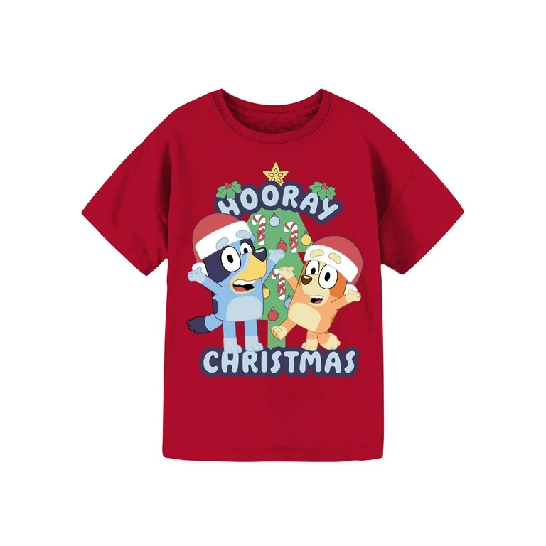Bluey Hooray Christmas Girls Graphic Crew Neck Short Sleeve T-Shirt, Sizes 4-16 | Walmart (US)