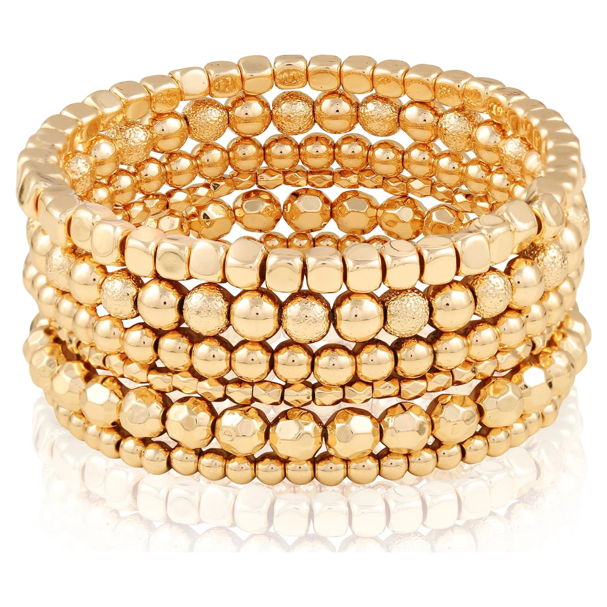 Time and Tru Women's Gold Tone Beaded Stretch Bracelet Set, 6-Piece | Walmart (US)