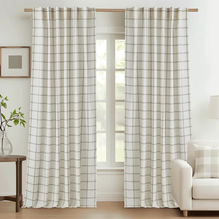NICETOWN Checkered Curtains Plaid Linen Curtains, White Linen Curtains Semi Sheer Light Filtering... | Walmart (US)