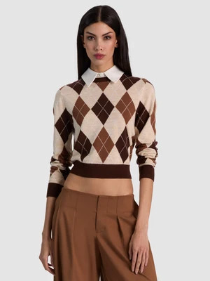 CAROLANN WOOL COLLARED CARDIGAN - CAMEL/MULTI | Alice + Olivia