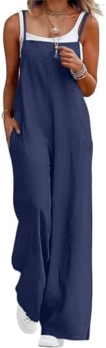 Lepunuo Womens Casual Loose Jumpsuits Summer Boho Wide Leg Rompers Sleeveless Overalls with Pocke... | Amazon (US)