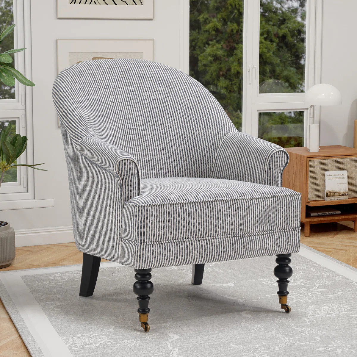 30" W Classic Soft Upholstered Striped Arm Accent Chair With Solid Wood Legs | Wayfair North America