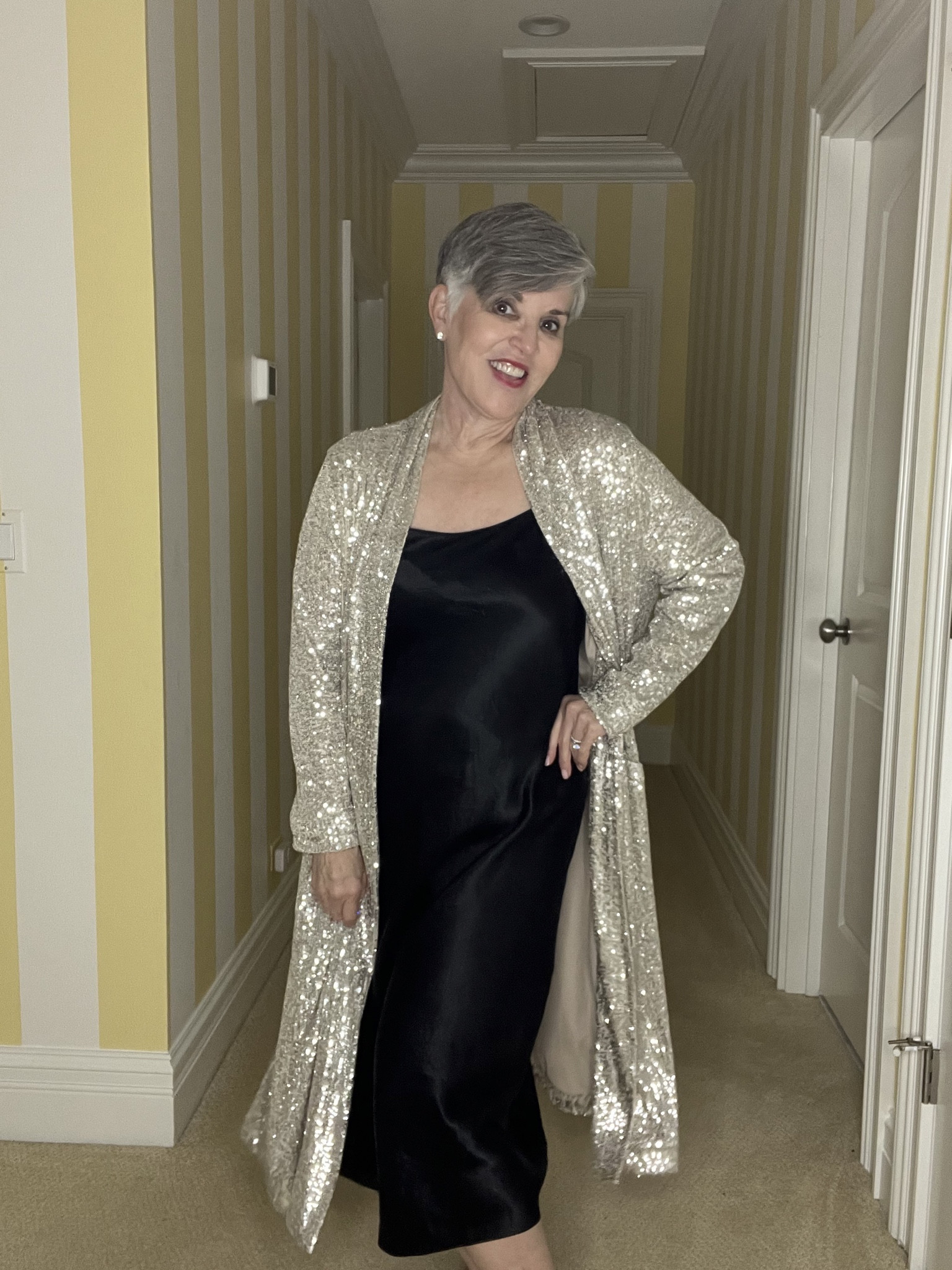 Great black satin @vince slip dress (low in stock, so I also linked another great option below 👇), @kendrascott heart necklace, earrings, black pumps, silver duster .
#ltkover50
#ltkstyletip
#ltksalealert
#ltkweddings #ltkholidat#LTKMostLoved 

#LTKparties #LTKsalealert