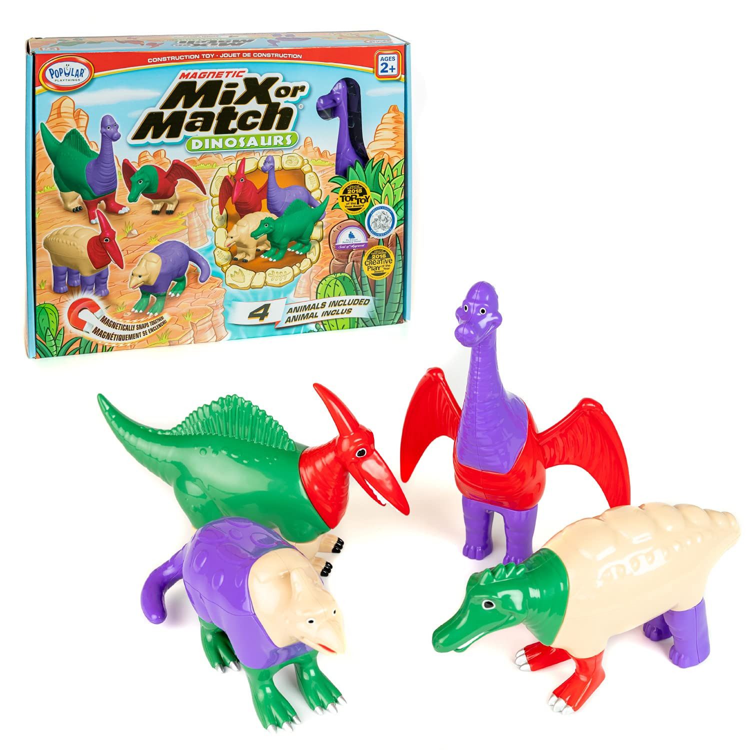 Popular Playthings Magnetic Dinosaurs for Toddlers 1-3, Mix or Match Dinosaur Toys, Set of 4 Gift... | Amazon (US)