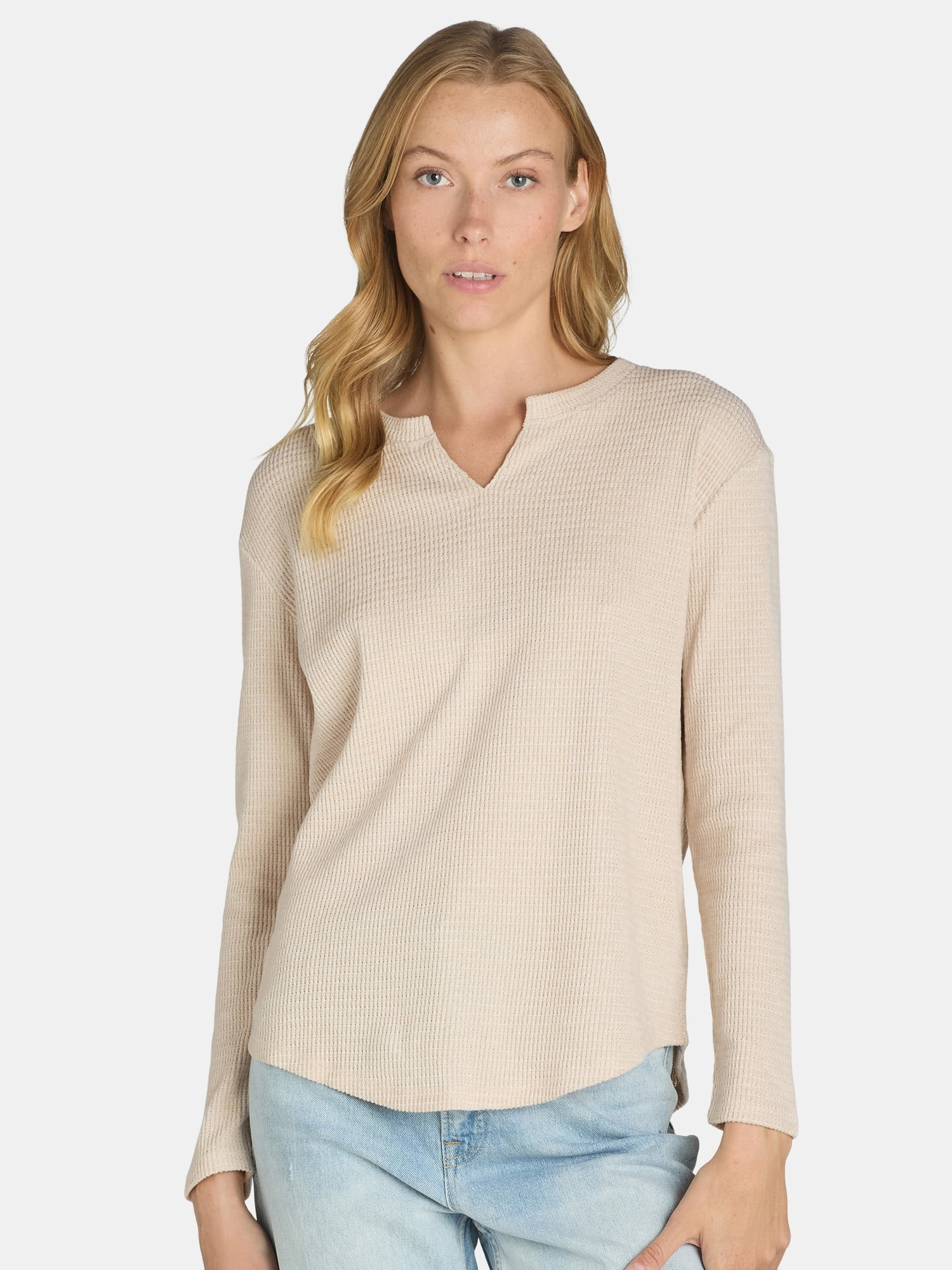 Time and Tru Women's Notch Neck Thermal Top, Sizes XS-XXXL | Walmart (US)