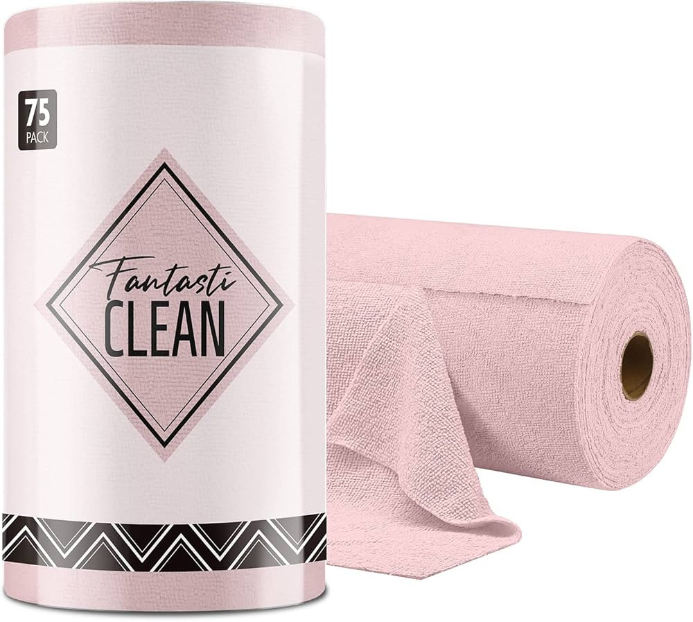 Microfiber Cleaning Cloth Roll -75 Pack, 12x12", Tear Away Towels, Reusable Washable Rags (Pink) | Amazon (US)