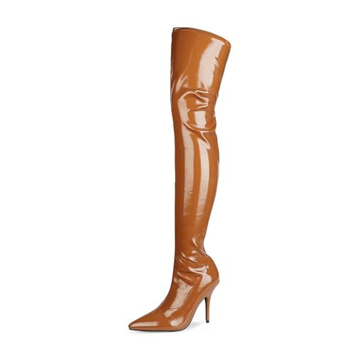 LINMUYOUJIA tan boots for women Over the knee high Sexy Black thigh high boots Side Zipper stiletto heels green brown stripper high heel purple boots -Tan-41 | Amazon (US)