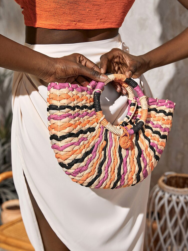 Color Block Straw Bag | SHEIN