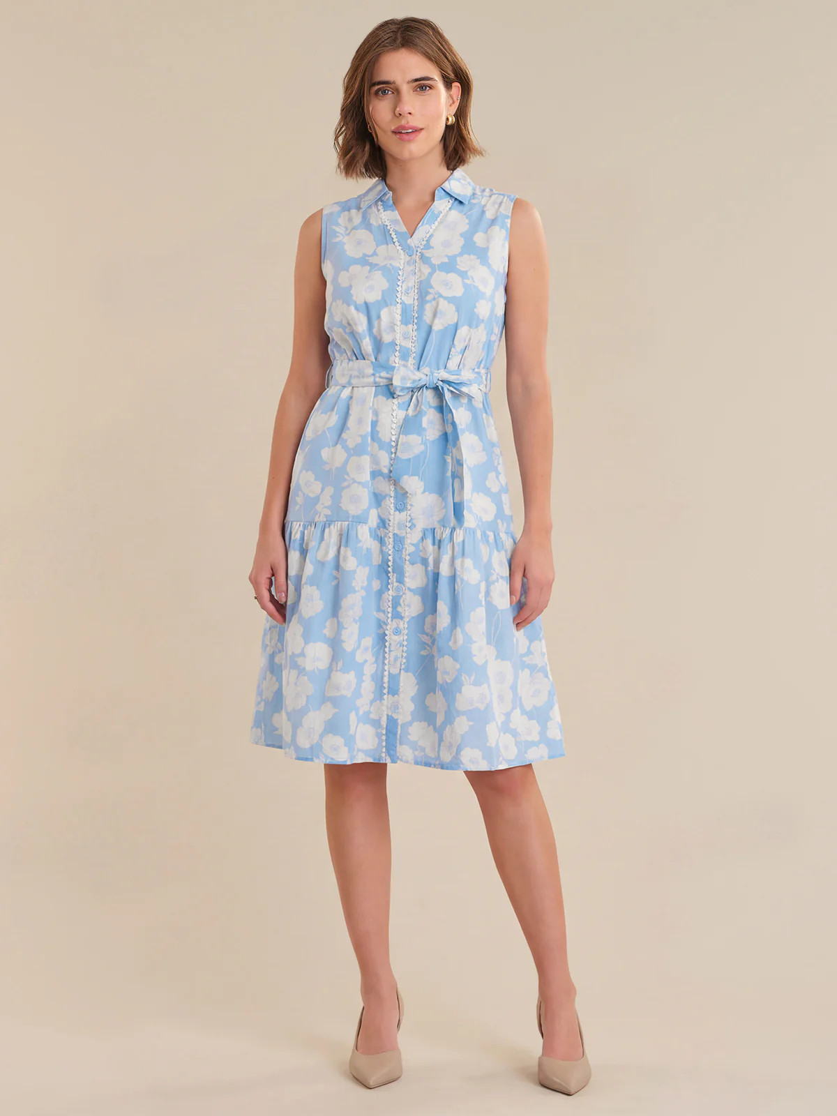 Floral Print Sleeveless Tiered Mini Dress – Placid Blue Combo | 89th & Madison | 89th + Madison