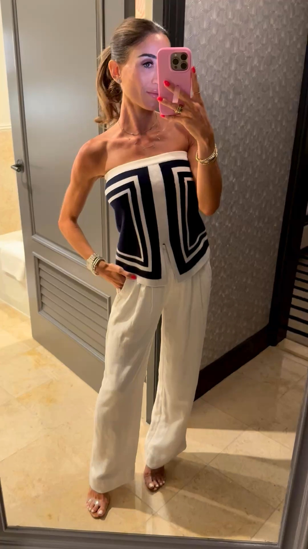 Stunning navy and white knit top wearing smallest size with petite friendly white linen pants size 23 short 
Vacation outfit idea 

#LTKSaleAlert #LTKSeasonal #LTKPetite