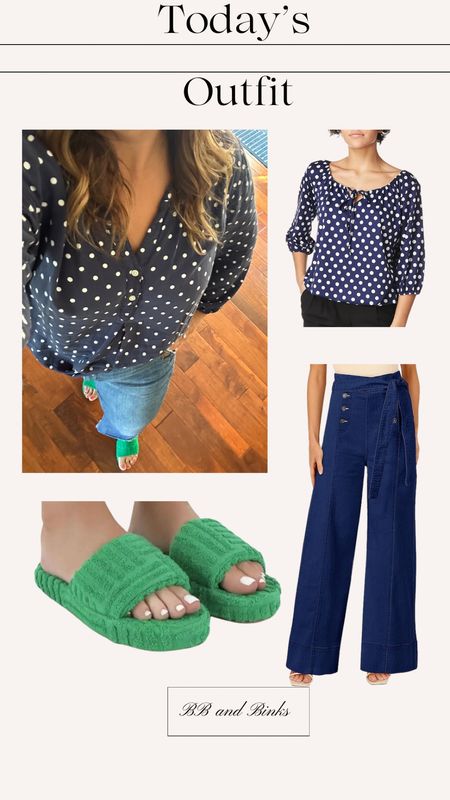 Today’s Outfit!
Polka dot top
Sailor jeans
Green slides

#LTKstyletip #LTKsalealert #LTKover40